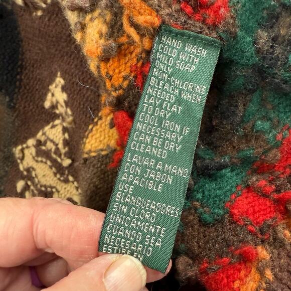 Vtg Ralph Lauren Hand Knit Aztec Southwestern Long Cardigan Concho Lambswool L - Picture 7 of 10